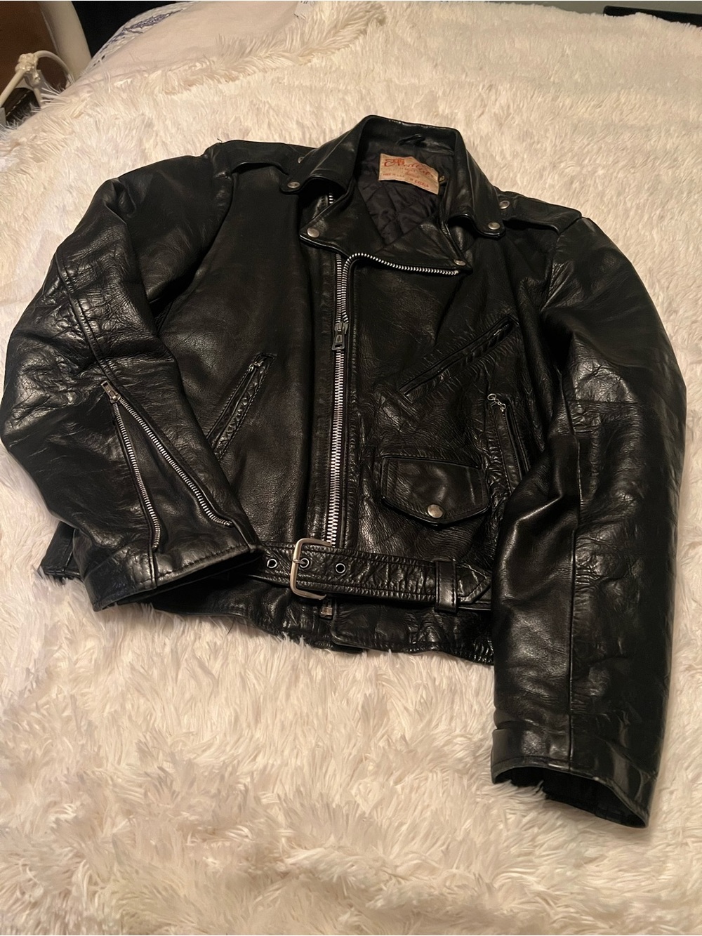 Classic Vintage Black Leather Biker Jacket -